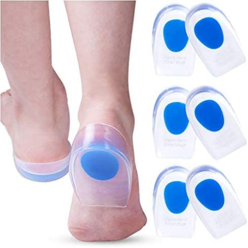 3 Pair Gel Heel Cups Plantar Fasciitis Inserts - Silicone Gel Heel Pads for Heel Pain, Bone Spur & Achilles Pain, Gel Heel Cushions and Cups, Pad & Shock Absorbing Support