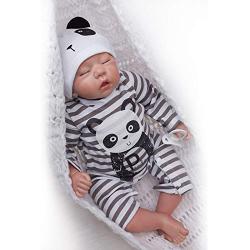 Nicery Reborn Baby Doll Soft Simulation Silicone Vinyl Cloth Body 20inch 50cm Magnetic Mouth Lifelike Vivid Boy Girl Toy for Ages 3+ Black and White Stripes Clothes RD50C501C-OTD