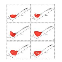 Silicone Kitchenware Set Of 6 Stainless Steel Handle Cooking Spoon Shovel Kitchen Set Silicone Spatula