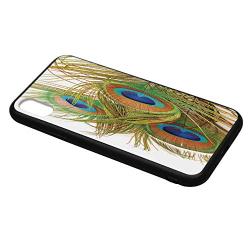 Peacock Decor Simple Phone Case,Peacock Feathers Modern Spring Leaves Forest Trees Classic Plumage Artwork Compatible with iPhone X,iPhoneX