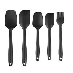 Heat-Resistant Silicone Kitchenware Set - Non Stick Baking Flexible Cooking Tool Spatulas Brush Scraper Cake Cream Butter Mixing Batter Black