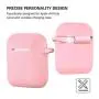 AirPods Case, Silicone Cover with U Shape Carabiner,360°Protective,Dust-Proof,Super Skin Silicone Compatible with Apple AirPods 1st/2nd (Pink)