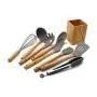 Pawaca Kitchen Utensils Set with Holder 9 Piece Silicone Bamboo Handle Kitchenware Nonstick Utensil Set Cooking Tool