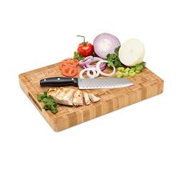 Large End Grain Bamboo Cutting Board [15?x11?x1?”] | Professional, Antibacterial Butcher Block | Non-Slip Rubber Feet by Top Notch Kitchenware