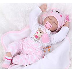 Pinky 22inch 55cm Lifelike Reborn Baby Girl Doll Soft Silicone Sleeping Baby Realistic Looking Newborn Doll Toddler Kid Birthday and Xmas Gift