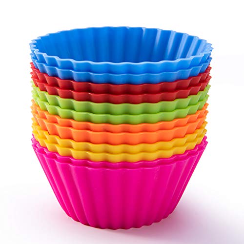Silicone Baking Cups, SAWNZC Reusable Cupcake Liners Non-stick Muffin Cups Cake Molds Cupcake Holder, 12 Packs in 6 Rainbow Colors
