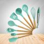 JunbosiKitchenware, Wooden Handle, Silicone Kitchenware Set, Nine-Piece Kitchen Tool, Shovel Spoon Set, Kitchenware