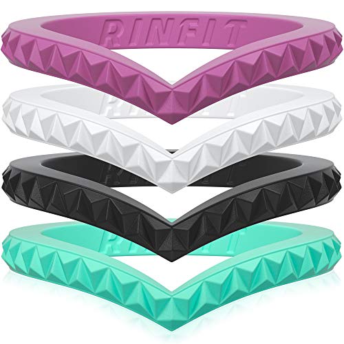 Rinfit Designed Silicone Wedding Ring for Women Set of Thin and Stackable Rings. 3 Pack & 4 Pack. Affordable, Comfortable, Soft, Metal Free Rubber Wedding Bands. Durable Wedding Ring Replacement.