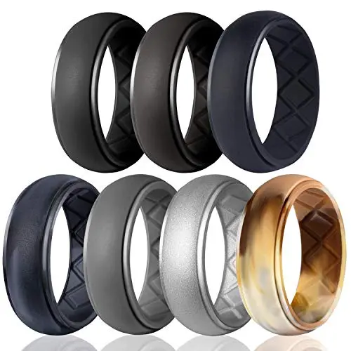 Egnaro Silicone Wedding Ring for Men, Particularly Breathable Mens Rubber Wedding Bands, Size 8 9 10 11 12 13, for Athletes Crossfit Workout