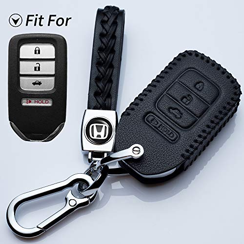 Hey Kaulor for Honda 4 Buttons Smart Key Fob Remote Covers Case Holder Genuine Leather for 2018 Honda Fit EX Accord Ridgeline HRV Keyless Entry