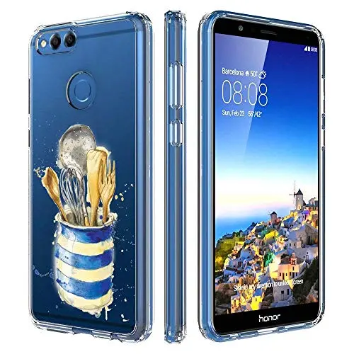 Huawei Honor 7X Case, Soft TPU Slim-Fit Flexible Ultra-Thin Clear Case, Full-Body Rugged Bumper Print Kitchenware Case for Huawei Honor 7X, Transparent