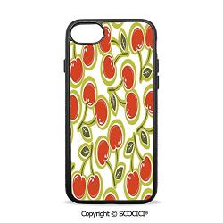 SCOCICI Non-Slip Drop Protection Smart Cell Phone Case Sweet Yummy Ornate Cherry and Leaves Pattern Fresh Food Fun Art Picture Compatible with iPhone 7