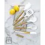 White Silicone and Gold Cooking Utensils for Modern Cooking and Serving, Stainless Steel Gold Serving Utensils - Spatulas for Non Stick Cookware