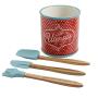 The Pioneer Woman Flea Market 25-Piece Ceramic Pantry Essential Set Adds Elegant Style To Kitchenware (Set Includes 3pc Silicone Tool Set, 7in Utensil Crock, 7.4in Napkin Box, 6.4in Covered Butter Dis