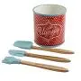 The Pioneer Woman Flea Market 25-Piece Ceramic Pantry Essential Set Adds Elegant Style To Kitchenware (Set Includes 3pc Silicone Tool Set, 7in Utensil Crock, 7.4in Napkin Box, 6.4in Covered Butter Dis