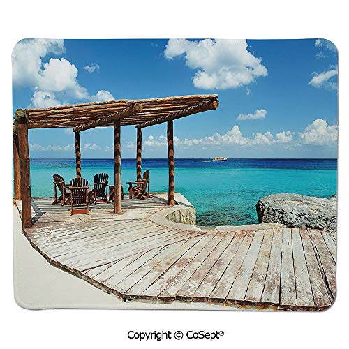 Ergonomic Mouse pad,Wooden Terrace Next to Beach with Vivid Blue Water Veranda Exotic Ocean,Dual Use Mouse pad for Office/Home (7.87&quot x 9.44&quot),Brown Aqua Blue