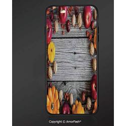 Customized iPhone 6 Case | iPhone 6S Case | Shockproof,Lightweight,Scratch Resistant,Modern,Natural Vegetables Walnut Wood Rustic Print Home or Cafe Kitchenware Art,Grey Yellow Red