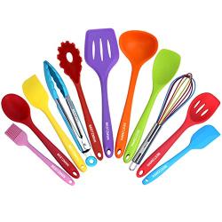 Kitchen Utensil Set - 11 Cooking Utensils - Colorful Silicone Kitchen Utensils - Nonstick Cookware with Spatula Set - Colored Best Kitchen Tools Kitchen Gadgets