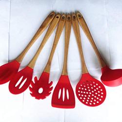 Hjyi Silicone Kitchen Utensils Set multifunctional cooking spoon shovel silicone bamboo handle kitchenware Eco-friendly (set of 6 pieces)