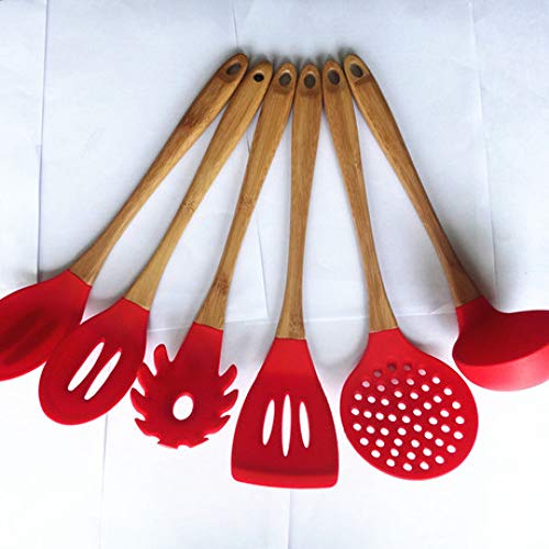 Hjyi Silicone Kitchen Utensils Set multifunctional cooking spoon shovel silicone bamboo handle kitchenware Eco-friendly (set of 6 pieces)