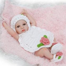 NPK Newborn Reborn Baby Doll Girl Realistic 10Inch Mini Full Silicone Body Washable Lifelike White Outfit Gift Sets for Ages 3+