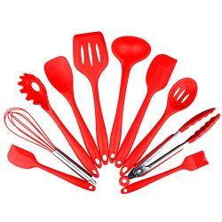 AMLINKER Silicone Heat Resistant Kitchen Cooking Utensil 10 Piece Cooking Set Non-Stick Kitchen Tools (Red)