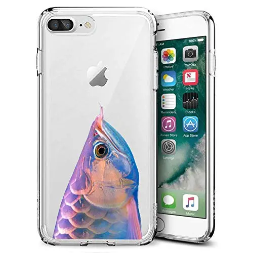 iPhone 7 8 Case, Soft TPU Slim-Fit Flexible Ultra-Thin Clear Case, Full-Body Rugged Bumper Print Arowana Case for iPhone 7 8, Transparent
