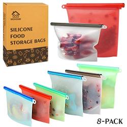 Reusable Silicone Food Storage Bags,WOHOME Freezer Airtight Seal Food Preservation Bags,Food Grade,Versatile Preservation Bag Container for Vegetable,Meat,Fruit,4 Pack Medium 30oz,4 Pack Small 15oz