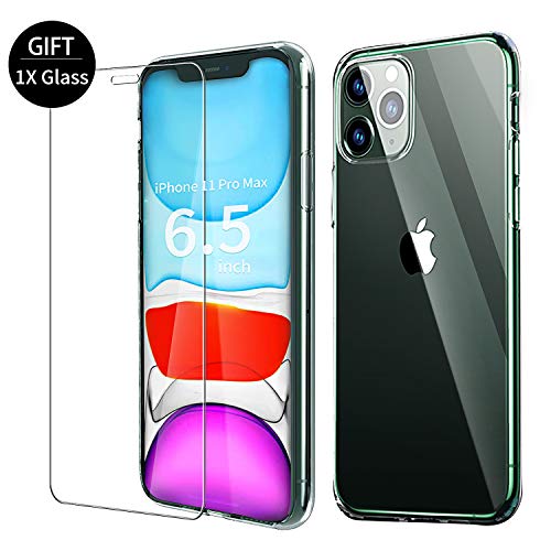 VATI Compatible with iPhone 11 Pro Max Case with 1X Screen Protector iPhone 11 Pro Max, Tempered Glass Back Soft TPU Bumper Edge, Clear iPhone 11 Pro Max Cases Cover for iPhone 11 Pro Max 6.5 inch