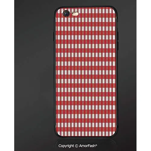 Printing Compatible with Apple iPhone 6/iPhone 6S,4.7&quot,Anti-Scratch Back,Modern,Vintage Style Checkered Pattern Christmas Design Kitchenware Picnic Cafe Cloth Image Art Decorative,Red White