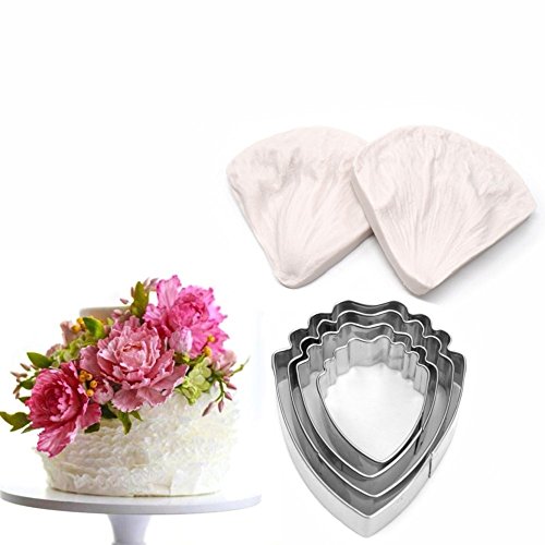 AK ART KITCHENWARE Peony Cutter & Veiner Cake Decorating Supplies Stainless Steel Cookie Cutter Silicone Veining Mold Gumpaste Making Tool A327&VM060