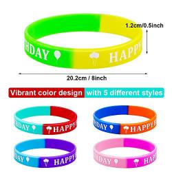 SelfTek 25 Pack Happy Birthday Silicone Wristband for Kids Corlorful Rubber Bracelets Stretchable Teenagers Party Rubber Bands Gift Favors Game Fashion Decorations Toys, 5 Styles