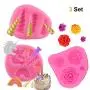 Unicorn Molds Silicone Qingo Mini Unicorn Horn Ears Flower And Cupcake Topper Fondant Chocolate Unicorn Cake Mold Set For Baby Birthday Party (3Pcs)