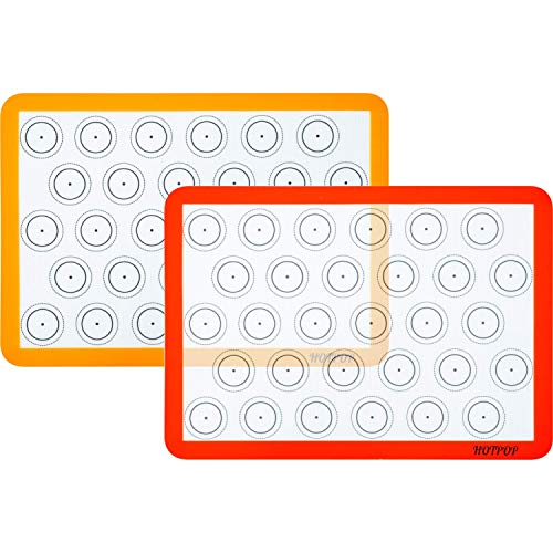 Set of 2 Reusable Silicone Macaron Baking Mats 0.75mm (Half Sheet Liners), Non Stick Silicone Liner for Bake Pans and Rolling ? Macaron, Pastry, Cookie, Bun, Bread Making