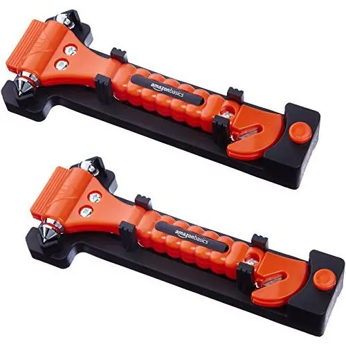 AmazonBasics Emergency Seat Belt Cutter and Window Hammer Tool, Car Accessories, 2 Pack