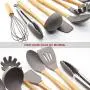 Pawaca Kitchen Utensils Set with Holder 9 Piece Silicone Bamboo Handle Kitchenware Nonstick Utensil Set Cooking Tool