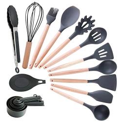 Yvetti 22Pcs Kitchen Utensil Set Durable Non-Stick Silicone Kitchenware Cooking Tools with Wooden Handle Best Kitchen Gadgets for Gift Grey