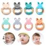 Hacloser Newborn Kids Bite Toy Infants Nursing Accessories Baby Teether Cartoon Rabbit Shape Silicone Wooden Ring Toys