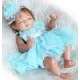 Pinky 26cm 10 inch Mini Hard Vinyl Silicone Full Body Reborn Baby Doll Realistic Newborn Dolls with Blue Dress Xmas Birthday Present