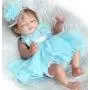 Pinky 26cm 10 inch Mini Hard Vinyl Silicone Full Body Reborn Baby Doll Realistic Newborn Dolls with Blue Dress Xmas Birthday Present
