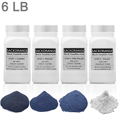 Sackorange 6 Pounds 4 Bottles Rock Tumbler Refill Grit Media Kit | 4-Steps for Tumbling Stones. (4 Grit Assortment)