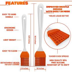 M KITCHEN WORLD Silicone Basting - BBQ, Pastry, and Oil Brush (Orange), Turkey Baster, Barbecue Utensil - use for Grilling & Marinating - Desserts Baking, Set of 2 with 2 Recipe Electronic Books