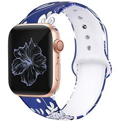 Kaome Floral Bands Compatible with Apple Watch 38mm 40mm 42mm 44mm, Soft Silicone Fadeless Pattern Printed Replacement Strap Bands for Women, Compatible with iWatch Series 5/4/3/2/1, S/M M/L