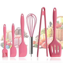 Kitchenware Silicon - Pink Silicone Cookware Sets 6 Pieces Egg Beater Spoon Clip Spatula Oil Brush Ware Dresses - Vegetable Santa Melon Spatula Utensil Brush Ware Silicon New Pink Pink Gi