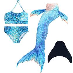 ESSL Tech Baby Girls Sparkle Mermaid Tails Swimsuit Swimmable Costume Bikini Sets Mermaid Tail Swimwear with Monofin