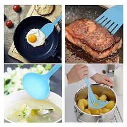 Yuybei-Home Silicone kitchenware 5-Piece Blue Silicone Kitchen Utensils Cooking Utensils Set for Nonstick Cookware Includes Slotted Turner and More Nonstick Heat Resistant Tools