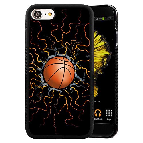 iPhone 7 8 Case with Basketball Fire Pattern Whimsical Design Bumper Black Soft TPU and PC Protection Anti-Slippery &Fingerprint Case for iPhone 7 8