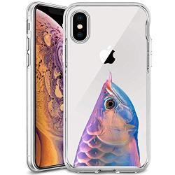 iPhone Xs iPhone X Case, Soft TPU Slim-Fit Flexible Ultra-Thin Clear Case, Full-Body Rugged Bumper Print Arowana Case for iPhone Xs iPhone X, Transparent