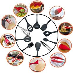 Kitchenware, Silicone Cooking Set, 10-Piece All-Inclusive Silicone Kitchenware for Non-Stick and Heat-Resistant Cookware Sets, black