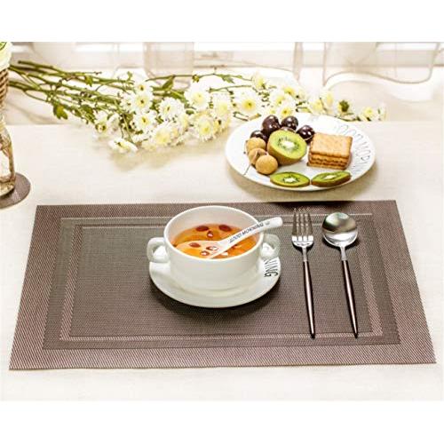 US Fine Kitchenware Placemats Heat-Resistant and Stain Resistant Anti-Skid Washable PVC Table Mats Woven Vinyl Placemat Set of 4（Champagne）